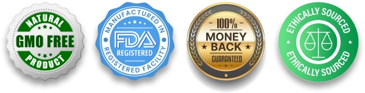 Quality seals: 100% Natural, GMP Certified, and Made in the USA.